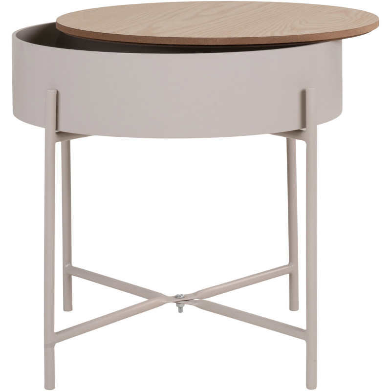 Table d'appoint Coffre rangement Ronde Bois MDF Mélamine Naturel Métal Gris clair Sisco 