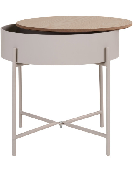 Table d'appoint Coffre rangement Ronde Bois MDF Mélamine Naturel Métal Gris clair Sisco 