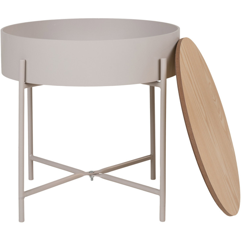 Table d'appoint Coffre rangement Ronde Bois MDF Mélamine Naturel Métal Gris clair Sisco 