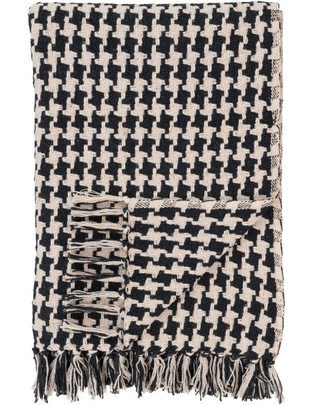 Plaid 130x180 cm coton recyclé motif pied de poule noir écru Side 