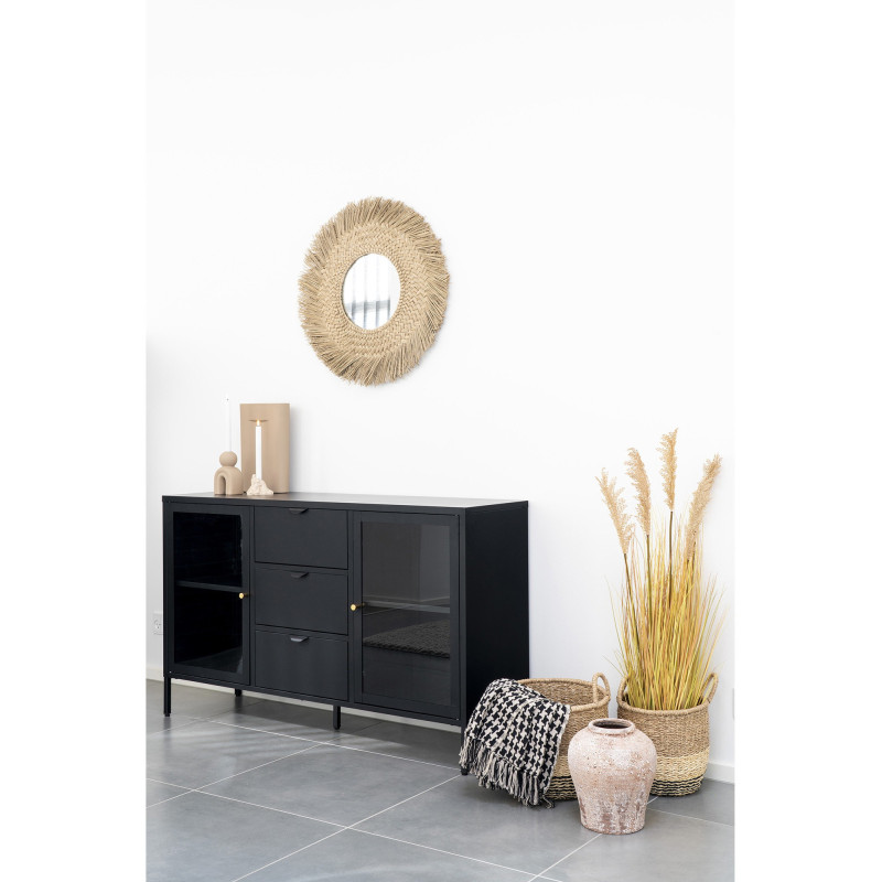 Plaid 130x180 cm coton recyclé motif pied de poule noir écru Side 