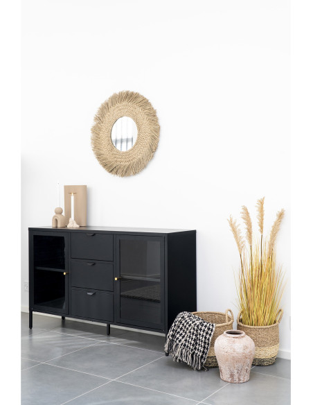 Plaid 130x180 cm coton recyclé motif pied de poule noir écru Side 