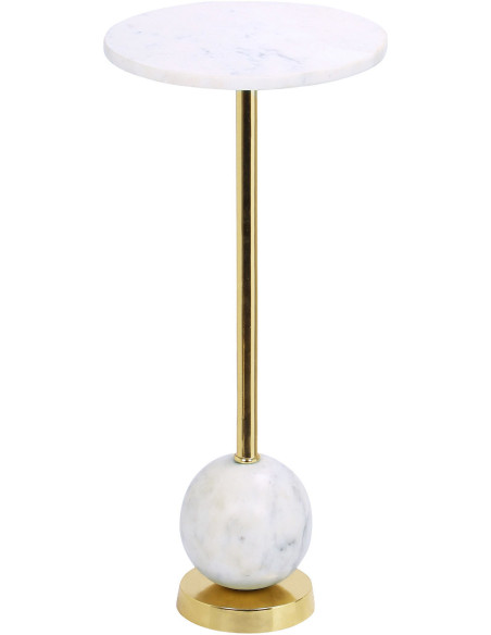 Sellette haute moderne chic Ronde Marbre Blanc Métal Doré Effet laiton Salo 