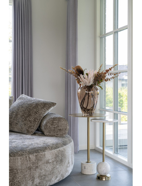 Sellette haute moderne chic Ronde Marbre Blanc Métal Doré Effet laiton Salo 