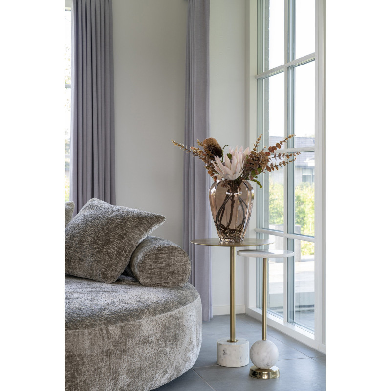 Sellette haute moderne chic Ronde Marbre Blanc Métal Doré Effet laiton Salo 