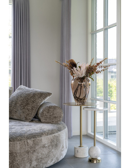 Sellette haute moderne chic Ronde Marbre Blanc Métal Doré Effet laiton Salo 