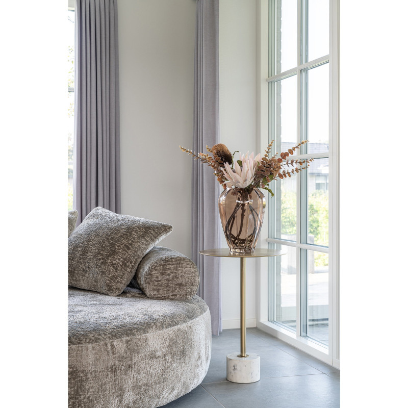 Sellette haute moderne chic Ronde Métal Doré Effet laiton Marbre Blanc Lecco 