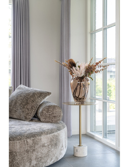 Sellette haute moderne chic Ronde Métal Doré Effet laiton Marbre Blanc Lecco 