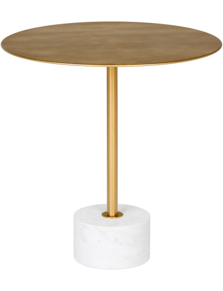 Table d'appoint moderne chic Ronde Métal Doré Effet laiton Marbre Blanc Lecco 