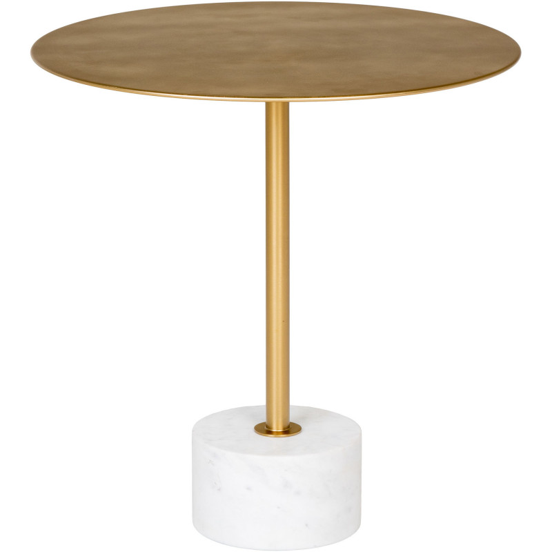 Table d'appoint moderne chic Ronde Métal Doré Effet laiton Marbre Blanc Lecco 