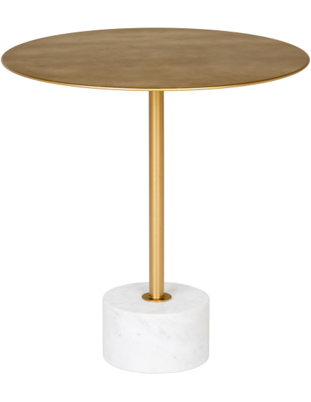 Table d'appoint moderne chic Ronde Métal Doré Effet laiton Marbre Blanc Lecco 