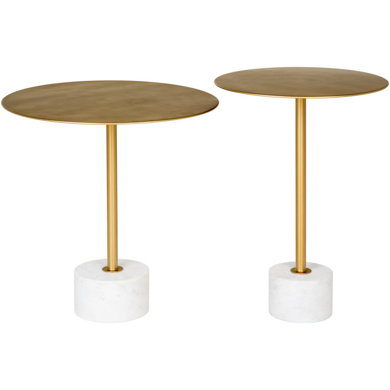 Table d'appoint moderne chic Ronde Métal Doré Effet laiton Marbre Blanc Lecco 