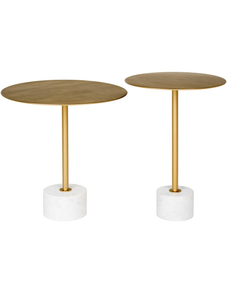 Table d'appoint moderne chic Ronde Métal Doré Effet laiton Marbre Blanc Lecco 