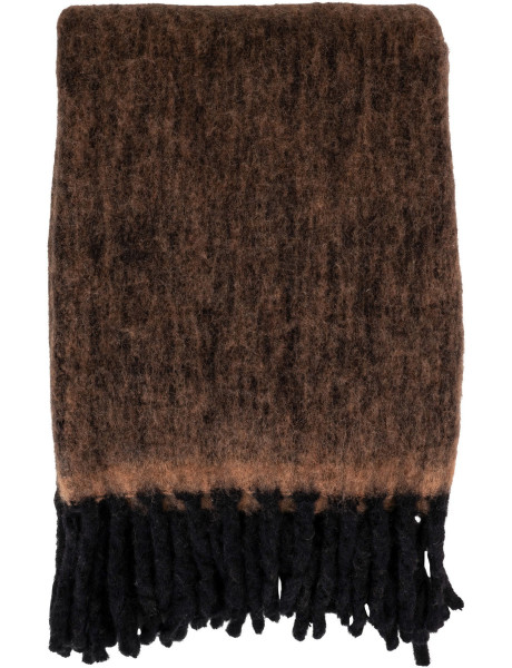 Plaid douceur chaud 130x170 Laine Acrylique Nylon Marron Noir Avec frange Carmel 