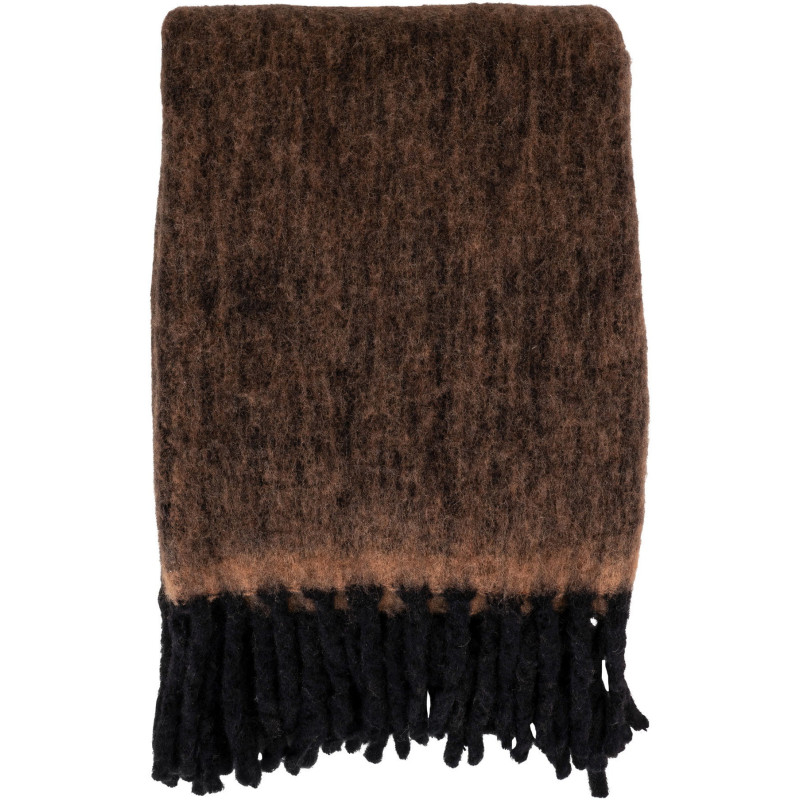 Plaid douceur chaud 130x170 Laine Acrylique Nylon Marron Noir Avec frange Carmel 