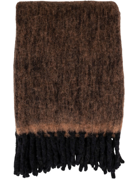 Plaid douceur chaud 130x170 Laine Acrylique Nylon Marron Noir Avec frange Carmel 