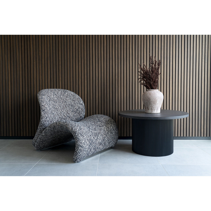 Table basse moderne Ronde Bois MDF Papier décoratif Marron foncé Noir Boavista 