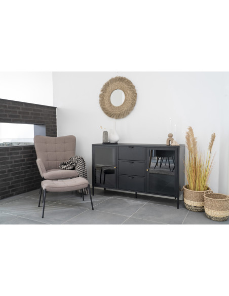 Repose pieds moderne chic Tissu Gris pierre Matelassé Métal Noir Glasgow 