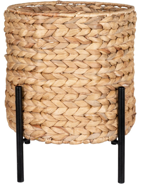 Cache pot sur pied Rond Hauteur 29 cm Jacinthe d'eau Naturel Tressé Métal Noir Antas 