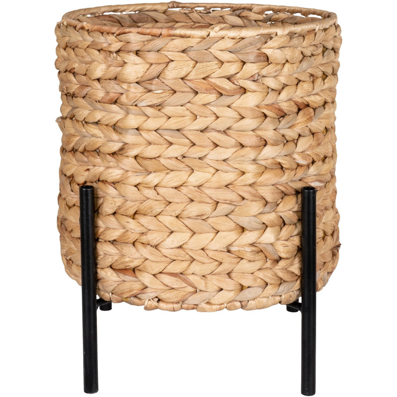 Cache pot sur pied Rond Hauteur 29 cm Jacinthe d'eau Naturel Tressé Métal Noir Antas 