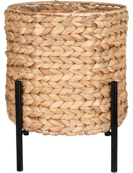 Cache pot sur pied Rond Hauteur 29 cm Jacinthe d'eau Naturel Tressé Métal Noir Antas 