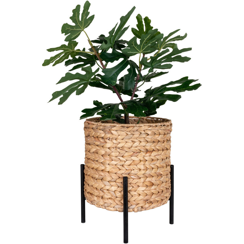 Cache pot sur pied Rond Hauteur 29 cm Jacinthe d'eau Naturel Tressé Métal Noir Antas 