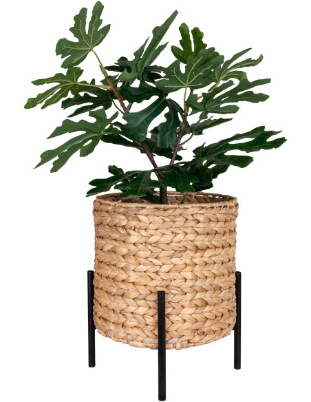 Cache pot sur pied Rond Hauteur 29 cm Jacinthe d'eau Naturel Tressé Métal Noir Antas 