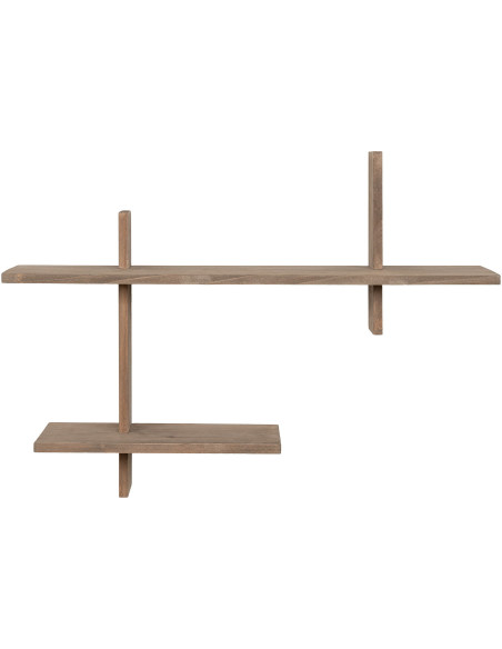 Étagère murale moderne asymétrique 2 niveaux Bois de pin Naturel Ovada 