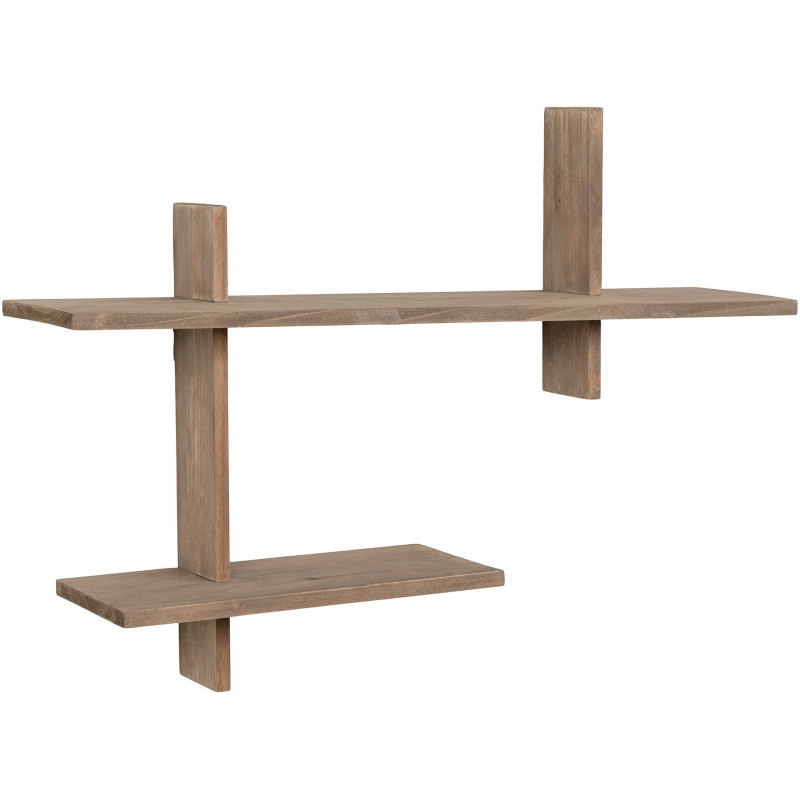 Étagère murale moderne asymétrique 2 niveaux Bois de pin Naturel Ovada 