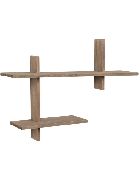 Étagère murale moderne asymétrique 2 niveaux Bois de pin Naturel Ovada 