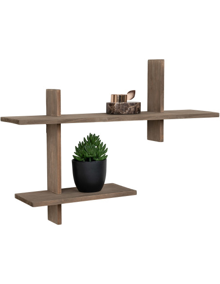 Étagère murale moderne asymétrique 2 niveaux Bois de pin Naturel Ovada 