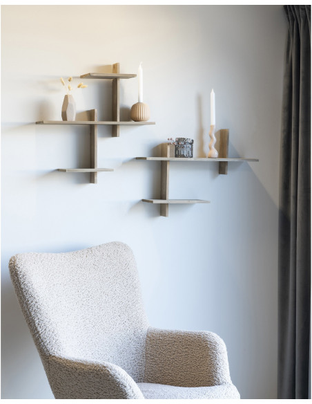 Étagère murale moderne asymétrique 2 niveaux Bois de pin Naturel Ovada 