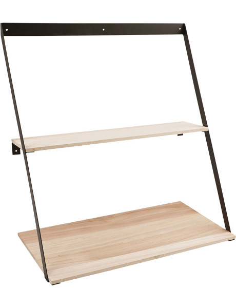 Étagère murale minimaliste 2 niveaux Bois de pin Naturel Métal Noir Bern 