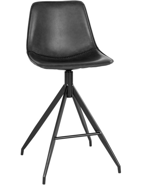 Tabouret de bar moderne pivotant Polyuréthane Noir Métal Noir Monaco (Lot de 2) 