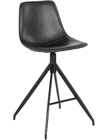 Tabouret de bar moderne pivotant Polyuréthane Noir Métal Noir Monaco (Lot de 2) 