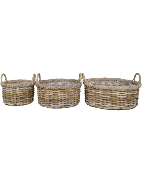 Kuta Baskets - Baskets, kubu rattan, nature set of 3 