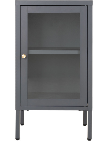 Petit Buffet moderne Bas 1 porte Métal Gris Verre Transparent Dalby 