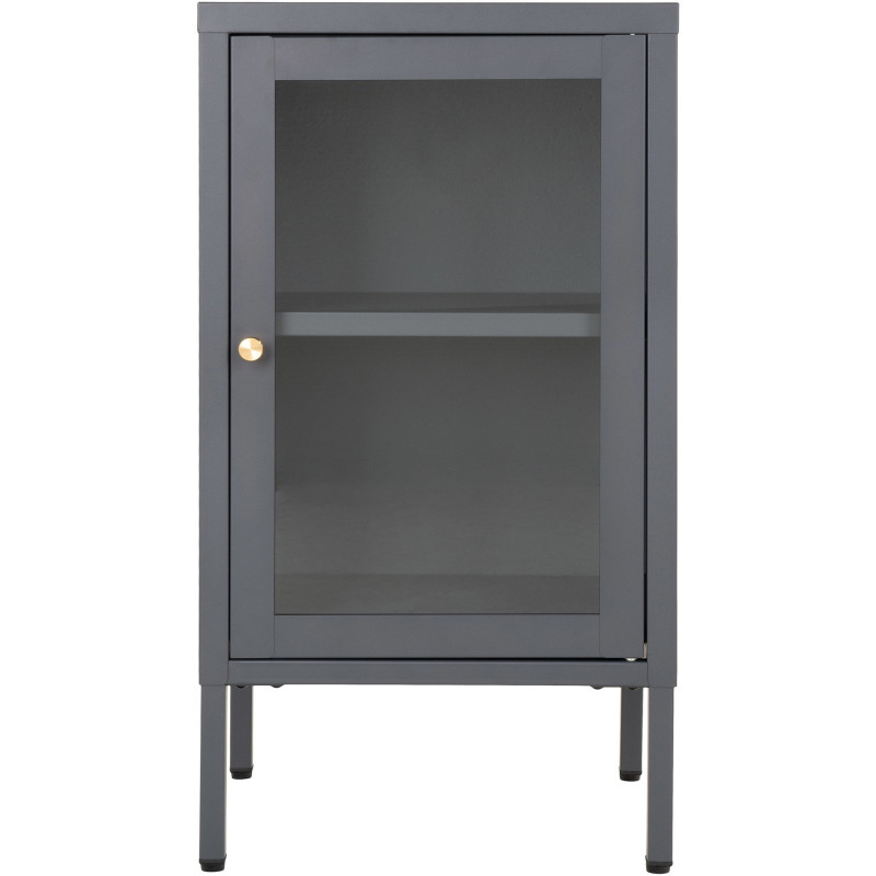 Petit Buffet moderne Bas 1 porte Métal Gris Verre Transparent Dalby 