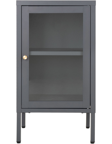Petit Buffet moderne Bas 1 porte Métal Gris Verre Transparent Dalby 