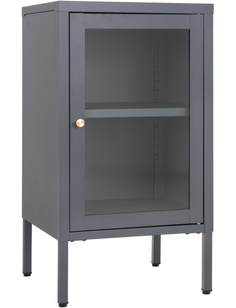 Petit Buffet moderne Bas 1 porte Métal Gris Verre Transparent Dalby 