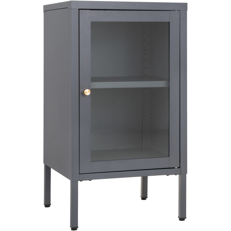 Petit Buffet moderne Bas 1 porte Métal Gris Verre Transparent Dalby 