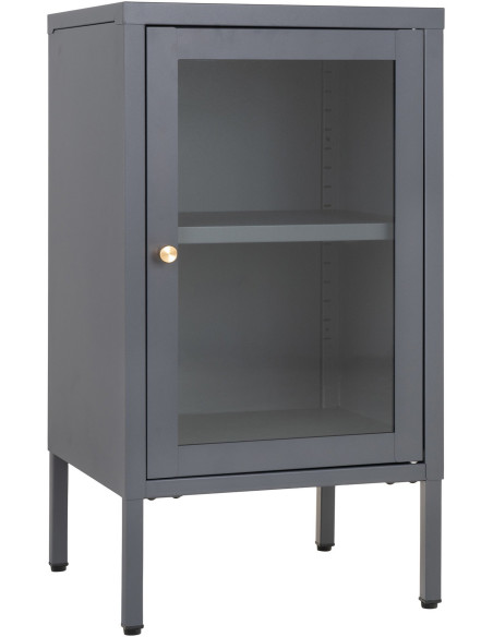 Petit Buffet moderne Bas 1 porte Métal Gris Verre Transparent Dalby 