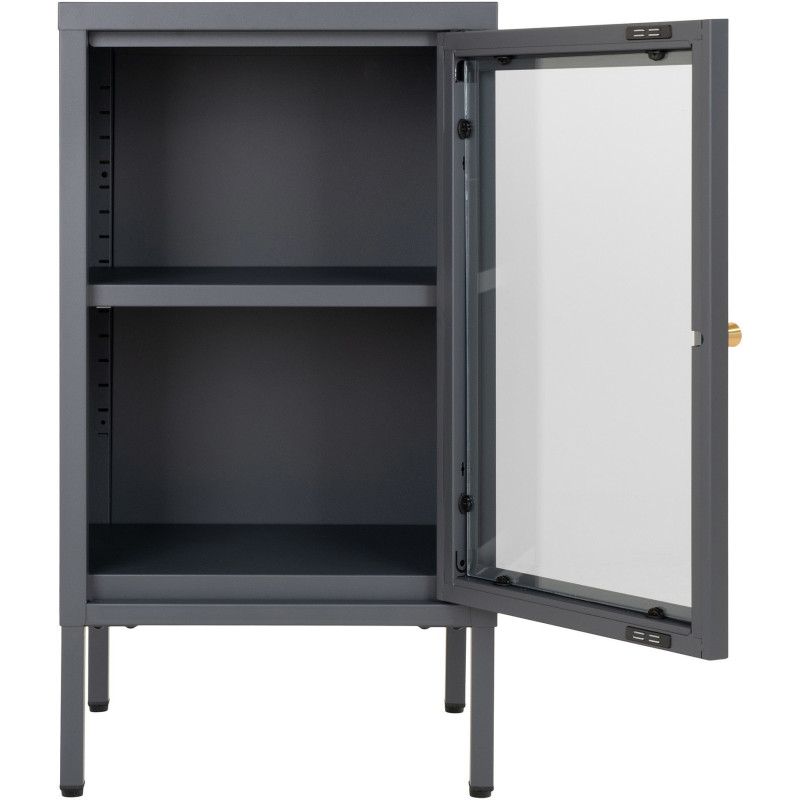 Petit Buffet moderne Bas 1 porte Métal Gris Verre Transparent Dalby 