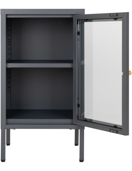 Petit Buffet moderne Bas 1 porte Métal Gris Verre Transparent Dalby 