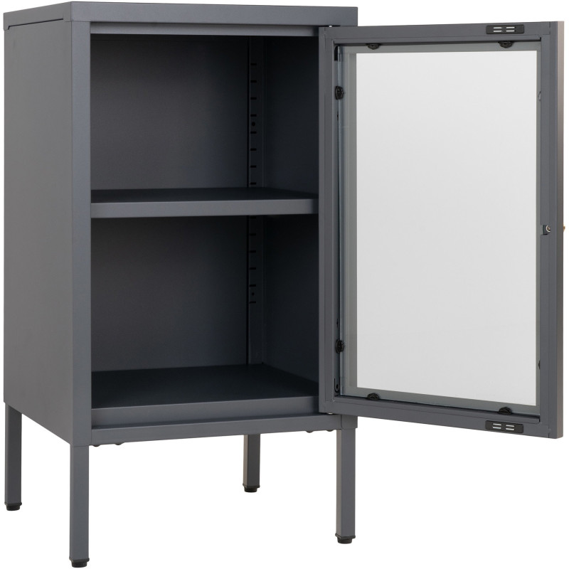 Petit Buffet moderne Bas 1 porte Métal Gris Verre Transparent Dalby 