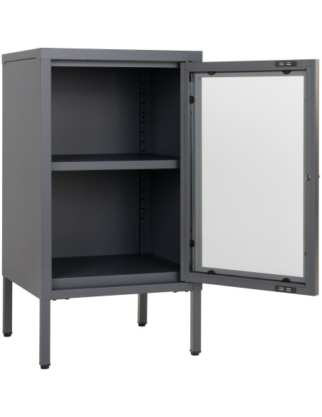 Petit Buffet moderne Bas 1 porte Métal Gris Verre Transparent Dalby 
