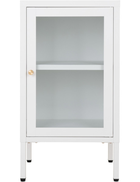 Petit Buffet moderne Bas 1 porte Métal Blanc Verre Transparent Dalby 