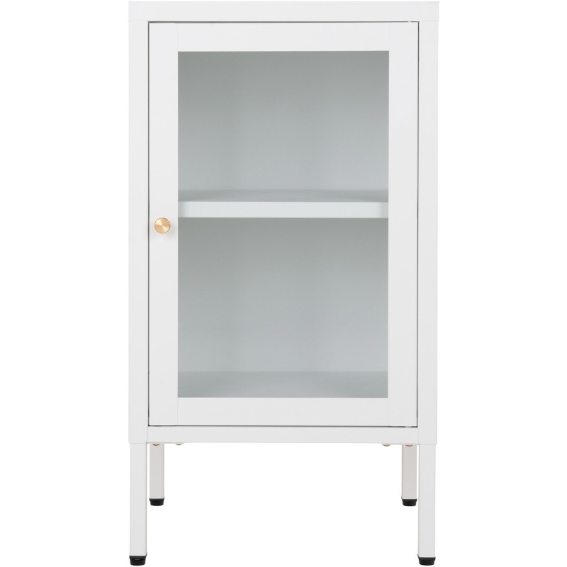Petit Buffet moderne Bas 1 porte Métal Blanc Verre Transparent Dalby 