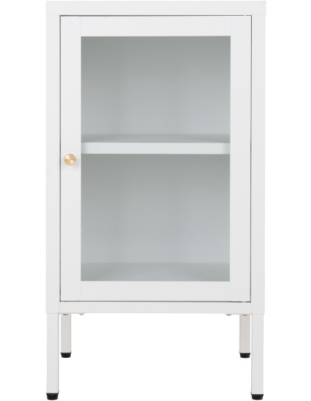 Petit Buffet moderne Bas 1 porte Métal Blanc Verre Transparent Dalby 
