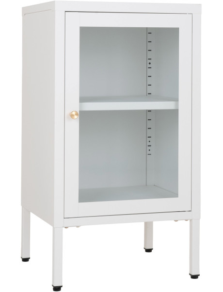 Petit Buffet moderne Bas 1 porte Métal Blanc Verre Transparent Dalby 